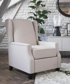 Flash Furniture Cream Wingback Reclining Chair with Nailhead Trim