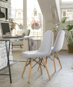 Flash Furniture 2 Pack Gray Faux Sherpa Chairs with Wood Legs, 2PK