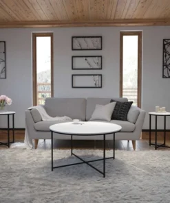 Flash Furniture 3 Piece Round White Table Set-Matte Black Frame