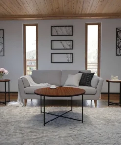 Flash Furniture 3 Piece Round Walnut Table Set-Matte Black Frame