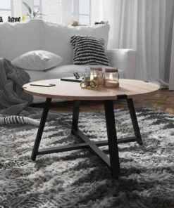 Flash Furniture Avery Modern Metal Wrap X Base Driftwood Coffee Table