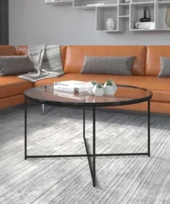 Flash Furniture Round Glass Coffee Table with Matte Black Frame