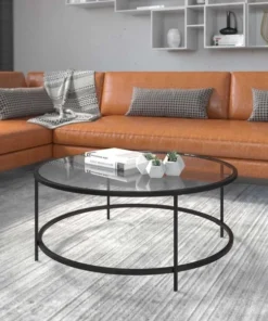 Flash Furniture Round Glass Coffee Table with Matte Black Frame