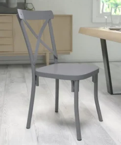 Flash Furniture Rustic Distressed Metal Cross Back Chair, Silver