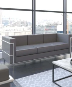 Flash Furniture Gray LeatherSoft Sofa with Double Bar Frame