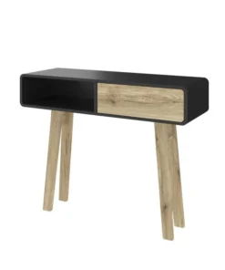 Bestar Alhena 40W Console Table, Black Uv & Sandy Brown Oak
