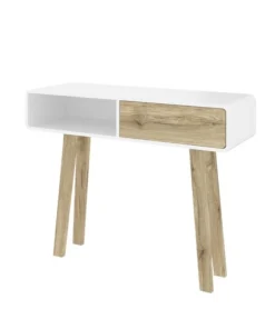 Bestar Alhena 40W Console Table, White Uv & Sandy Brown Oak