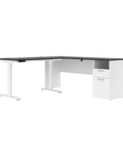 BESTAR Upstand 72W L-Shaped Electric Standing Desk in deep grey & white