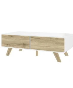 Bestar Alhena 48W Coffee Table, White Uv & Sandy Brown Oak