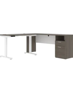 BESTAR Upstand 72W L-Shaped Electric Standing Desk in bark grey & white