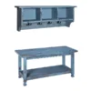 Alaterre Furniture Country Cottage Coat Hooks and Bench Set, Blue Antique Finish