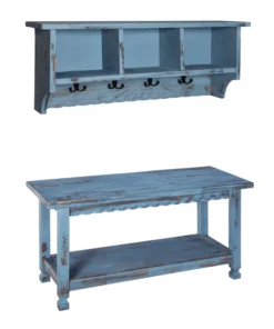 Alaterre Furniture Country Cottage Coat Hooks and Bench Set, Blue Antique Finish