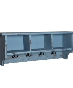 Alaterre Furniture Country Cottage Coat Hook with Storage Cubbies, Blue Antique Finish