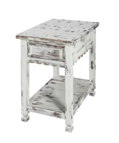 Alaterre Furniture Country Cottage Chairside Table, White Antique Finish