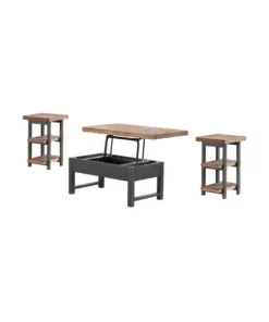 Alaterre Furniture Pomona 3-Piece Living Room Set with 42"W Lift Top Coffee Table and Two End Tables with Shelves
