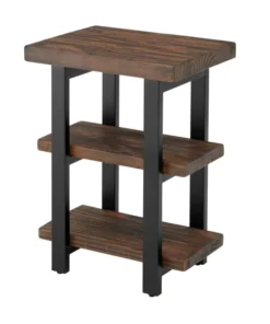 Alaterre Furniture Pomona Metal and Wood 2-Shelf End Table