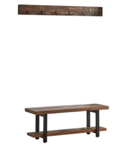 Alaterre Furniture Pomona 48" Metal and Wood Storage Coat Hook with Bench