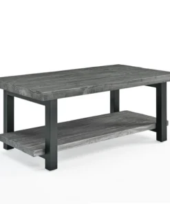 Alaterre Furniture Pomona 42" Metal and Wood Coffee Table, Slate Gray