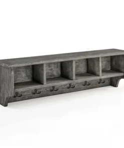 Alaterre Furniture Pomona 48" Metal and Wood Entryway Coat Hook with Storage Cubbies, Slate Gray