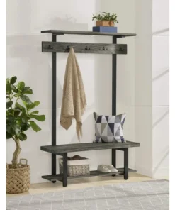 Alaterre Furniture Pomona Entryway Hall Tree with Bench, Shelves & Coat Hooks, Width: 48