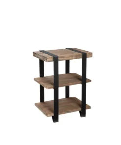 Alaterre Furniture Modesto 2-Shelf Metal Strap and Reclaimed Wood End Table