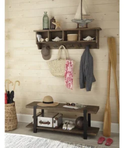 Alaterre Furniture Modesto 48" Metal and Reclaimed Wood Wall Coat Hook with Bench