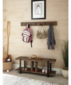 Alaterre Furniture Modesto 48" Metal and Reclaimed Wood Storage Coat Hook with Bench