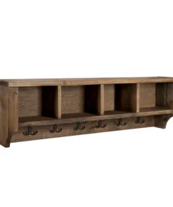 Alaterre Furniture Modesto 48" Reclaimed Wood Entryway Wall Coat Hooks with Storage Cubbies