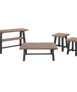 Alaterre Furniture Adam 4-Piece Solid Wood Living Room Set, Overall Length: 16