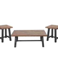 Alaterre Furniture Adam 3-Piece Solid Wood Living Room Set, Overall Width: 48