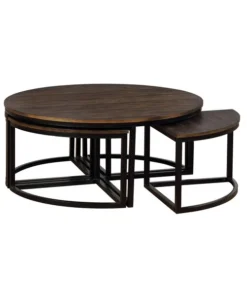 Alaterre Furniture Arcadia Acacia Wood 42" Round Coffee Table with Nesting Tables, Antiqued Mocha