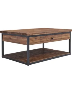 Alaterre Furniture Claremont 48"L Rustic Wood Coffee Table with Drawer and Low Shelf