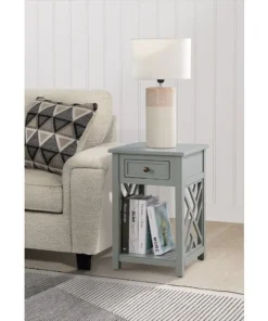 Alaterre Furniture 15.75 W, 15.75 L, 23.75 H, Pine with Composite Wood Top, Gray