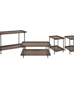 Alaterre Furniture Kyra 4-Piece Oak and Metal Living Room Set