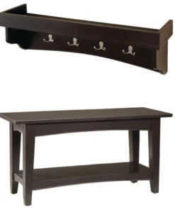 Alaterre Furniture Shaker Cottage Tray Shelf Coat Hook with Bench Set, Chocolate