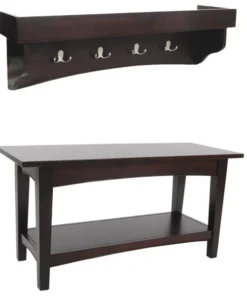 Alaterre Furniture Shaker Cottage Tray Shelf Coat Hook with Bench, Espresso
