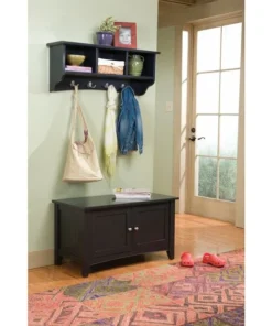 Alaterre Furniture Shaker Cottage Storage Coat Hook with Cabinet Bench Set, Charcoal Gray