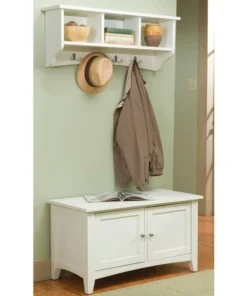 Alaterre Furniture Shaker Cottage Storage Coat Hook with Cabinet Bench Set, Ivory
