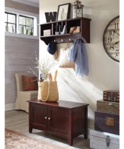 Alaterre Furniture Shaker Cottage Storage Coat Hook with Cabinet Bench Set, Espresso