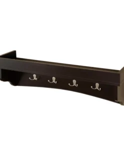 Alaterre Furniture Shaker Cottage Coat Hooks with Tray Shelf, Chocolate