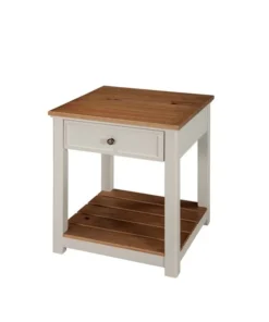 Alaterre Furniture Savannah End Table, Ivory with Natural Wood Top