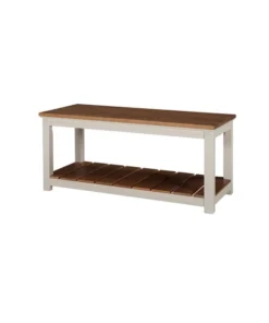 Alaterre Furniture Savannah Bench, Ivory with Natural Wood Top