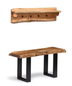 Alaterre Furniture Alpine Natural Live Edge 36" Bench with Coat Hook Shelf Set