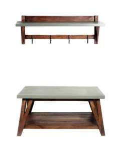Alaterre Furniture Brookside 40"W Wood with Concrete-Coating Entryway Coat Hook and Bench
