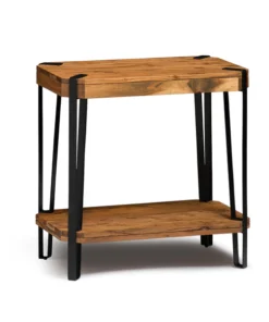 Alaterre Furniture Ryegate Natural Live Edge Solid Wood with Metal End Table, Natural