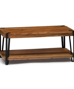 Alaterre Furniture Ryegate Natural Live Edge Solid Wood with Metal Large Coffee Table, Natural