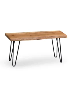 Alaterre Furniture Hairpin Natural Live Edge Wood with Metal 36" Bench, Natural