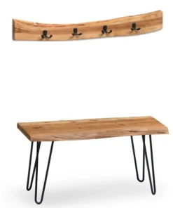 Alaterre Furniture Hairpin Natural Live Edge 36" Bench with Coat Hook Set