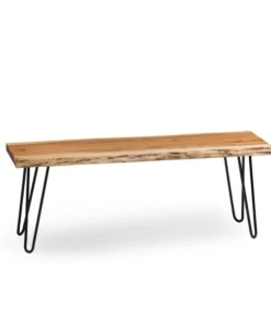 Alaterre Furniture Hairpin Natural Live Edge Wood with Metal 48" Bench, Natural