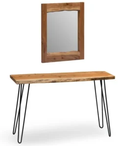 Alaterre Furniture Hairpin Natural Live Edge Media Console & 24" Mirror Set